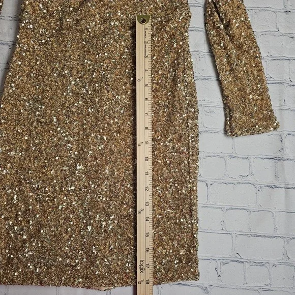 Oh Polly Sephina Gold Sequin Long Sleeve Mini Dress Sweetheart Neck Size 8 NEW - Picture 11 of 12